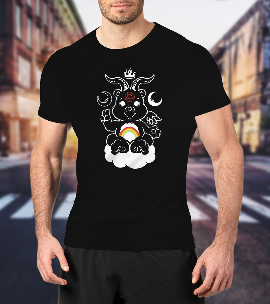 Qwertee Scare Bear Occult Rainbow Cloud T-Shirt