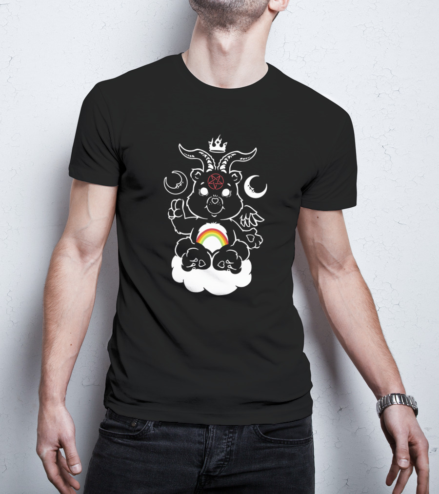 Qwertee Scare Bear Occult Rainbow Cloud T-Shirt