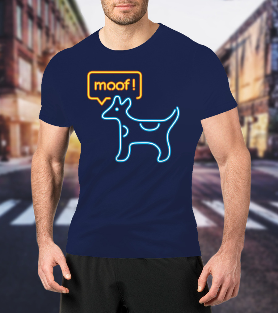 Bureau W W Dog Moof Ged Maheux Cow Neon Outline T-Shirt