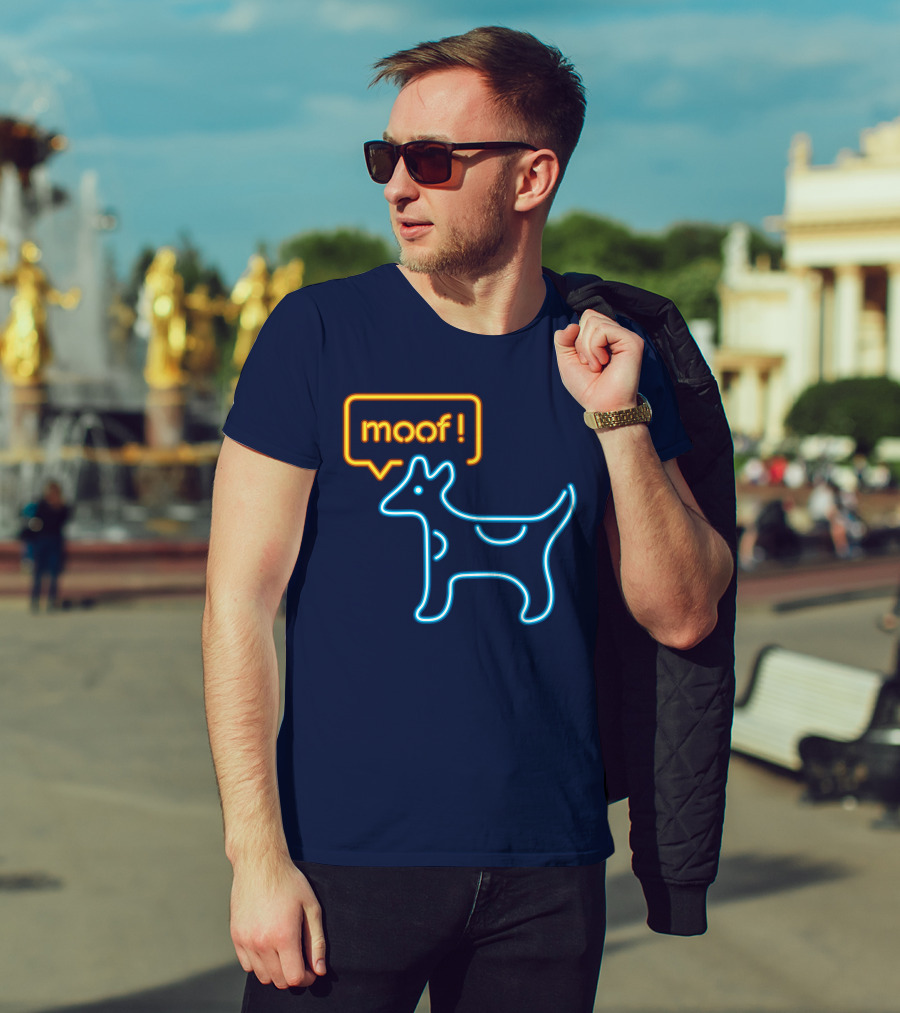 Bureau W W Dog Moof Ged Maheux Cow Neon Outline T-Shirt