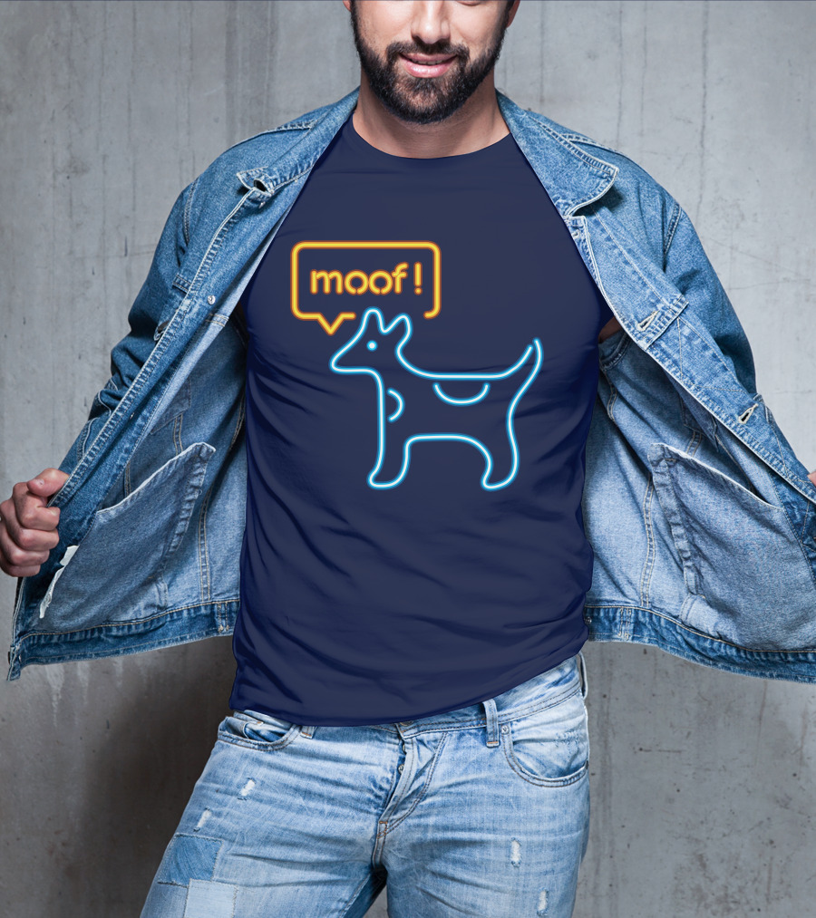 Bureau W W Dog Moof Ged Maheux Cow Neon Outline T-Shirt