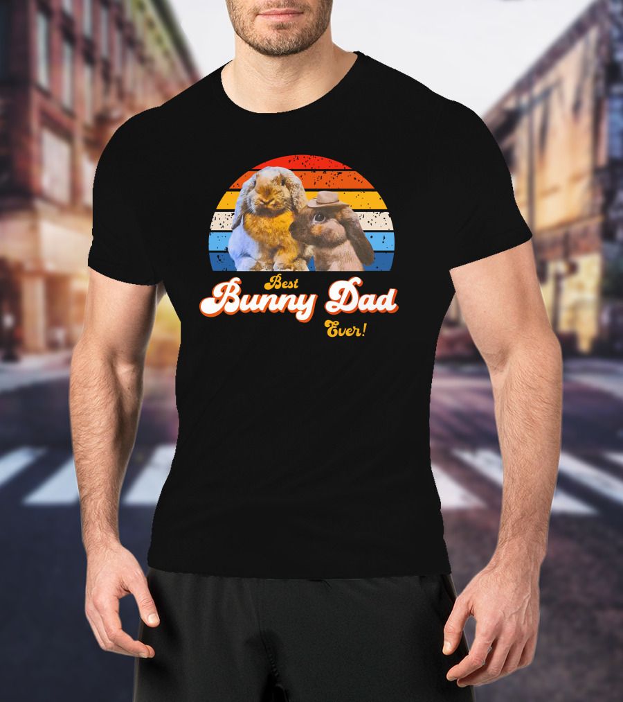 Best Bunny Dad Ever Vintage Sunset Style With Cute Rabbits T-Shirt