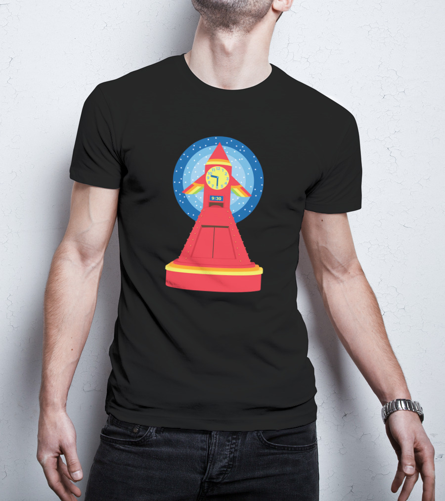 Rocket Clock With Colorful Timer And Starry Background T-Shirt