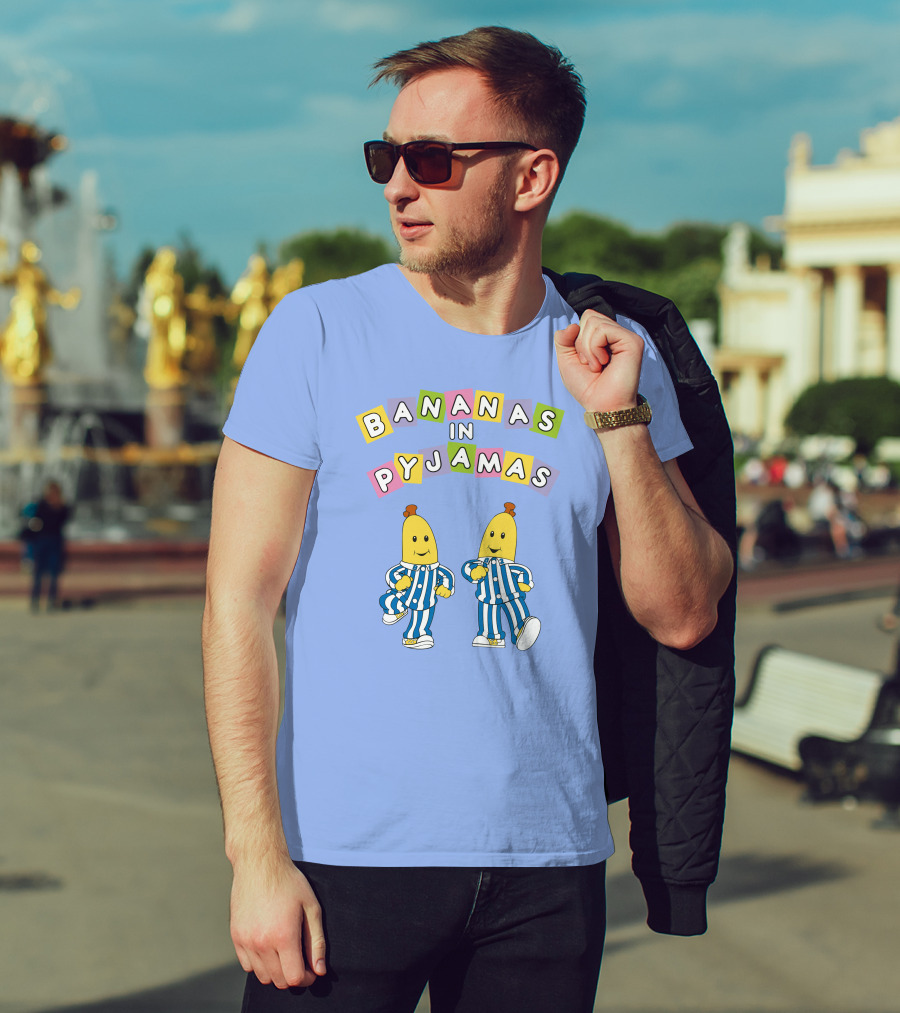 Bananas In Pyjamas Cartoon Characters In Blue And White Striped Outfits T-Shirt