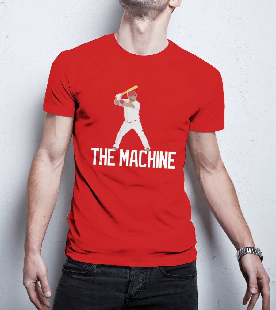 The Machine Baseball Player In White Uniform With Yellow Bat And Red Cap T-Shirt