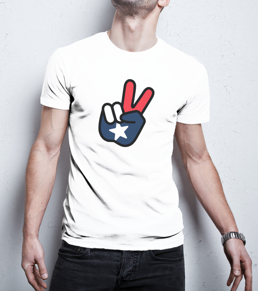 Peace Sign American Flag Star Gesture T-Shirt