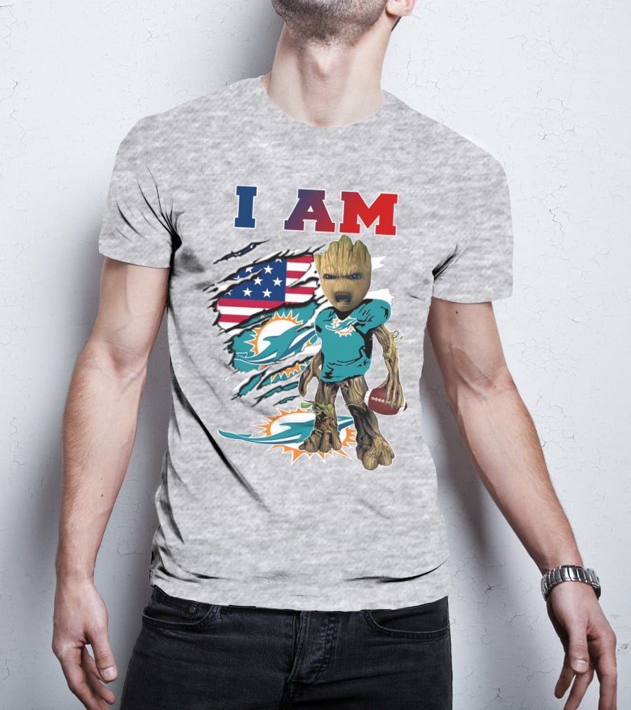 I Am Groot Miami Dolphins Football Usa Flag T-Shirt
