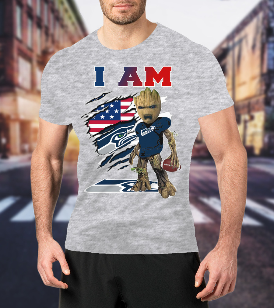 I Am Seahawks Baby Groot Football Patriots Flag T-Shirt