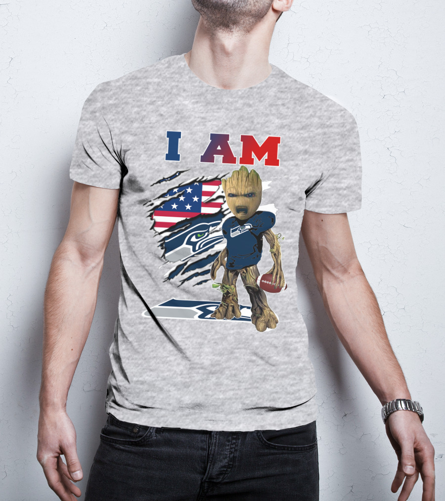 I Am Seahawks Baby Groot Football Patriots Flag T-Shirt