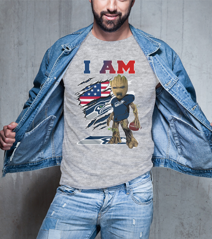 I Am Seahawks Baby Groot Football Patriots Flag T-Shirt