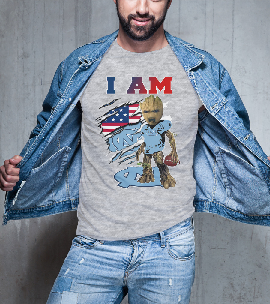 I Am Tarheels Baby Groot Unc Football American Flag T-Shirt
