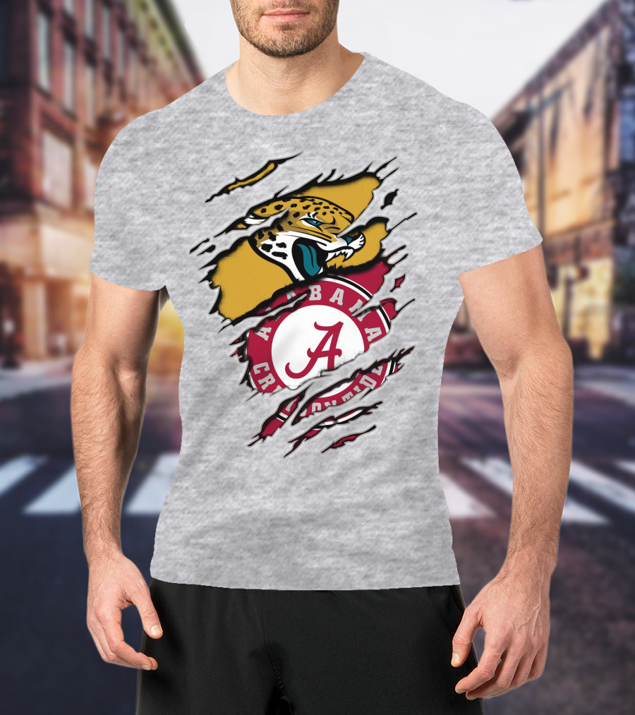 Alabama Crimson Tide And Jaguars Claw Logo Fusion T-Shirt