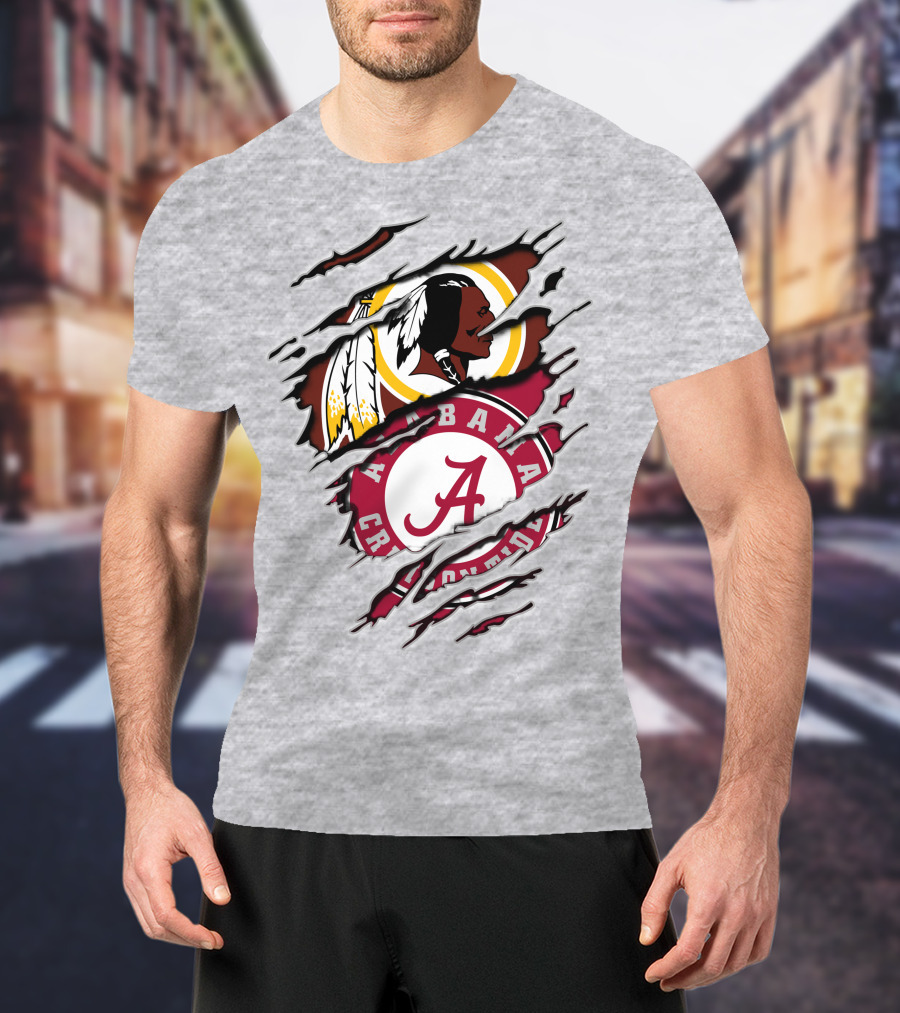 Alabama Crimson Tide Washington Redskins Logos Torn Effect T-Shirt
