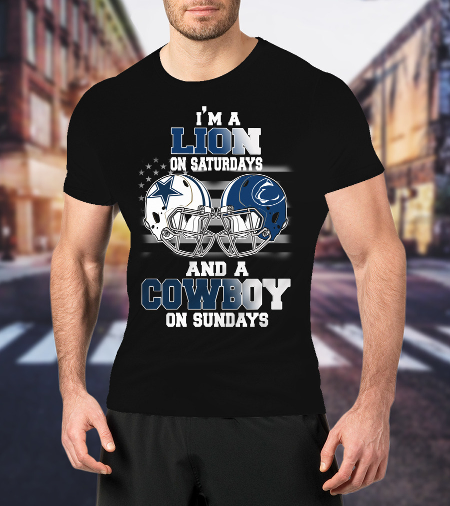 I'm A Lion On Saturdays And A Cowboy On Sundays Football Helmets T-Shirt