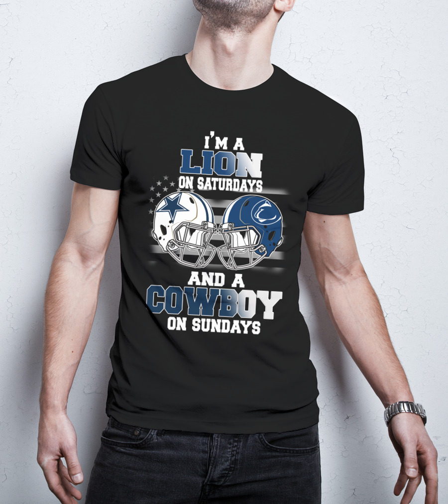 I'm A Lion On Saturdays And A Cowboy On Sundays Football Helmets T-Shirt