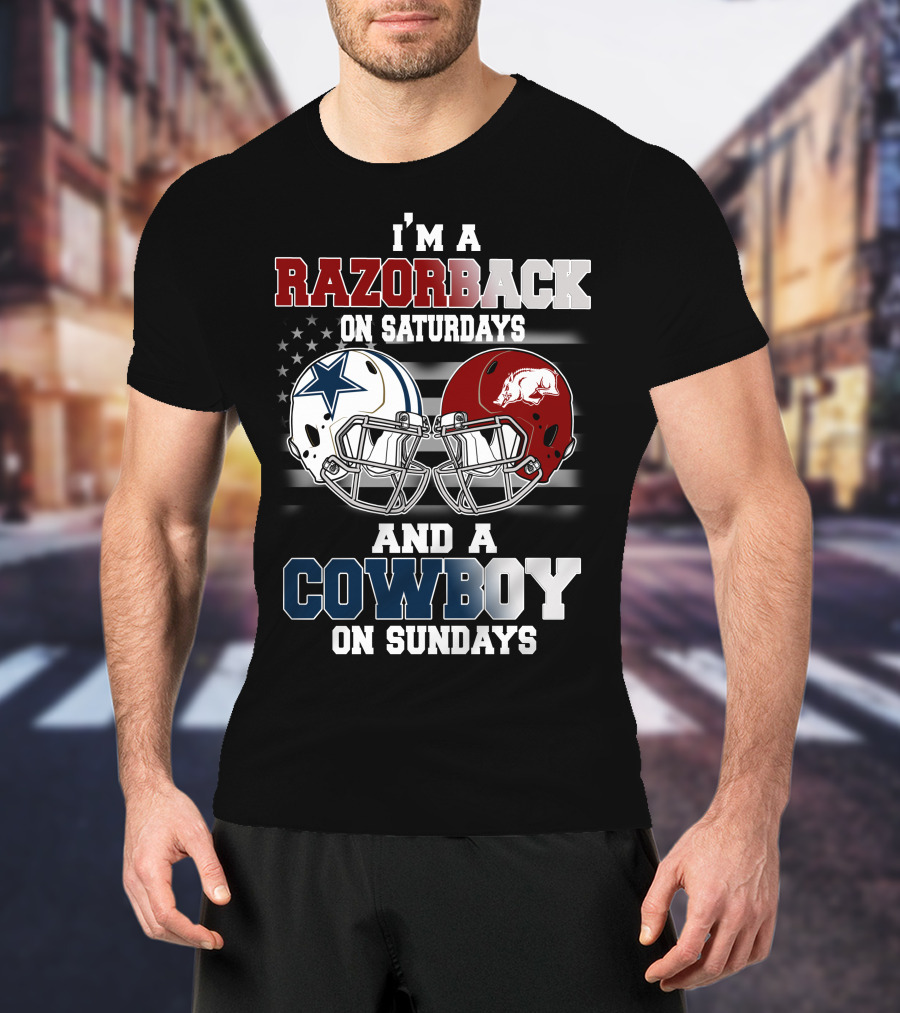 Razorback On Saturdays Cowboy On Sundays Football Helmets T-Shirt