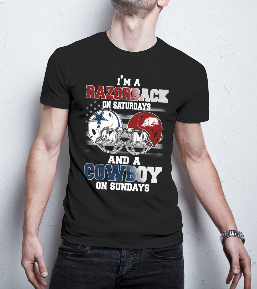 Razorback On Saturdays Cowboy On Sundays Football Helmets T-Shirt