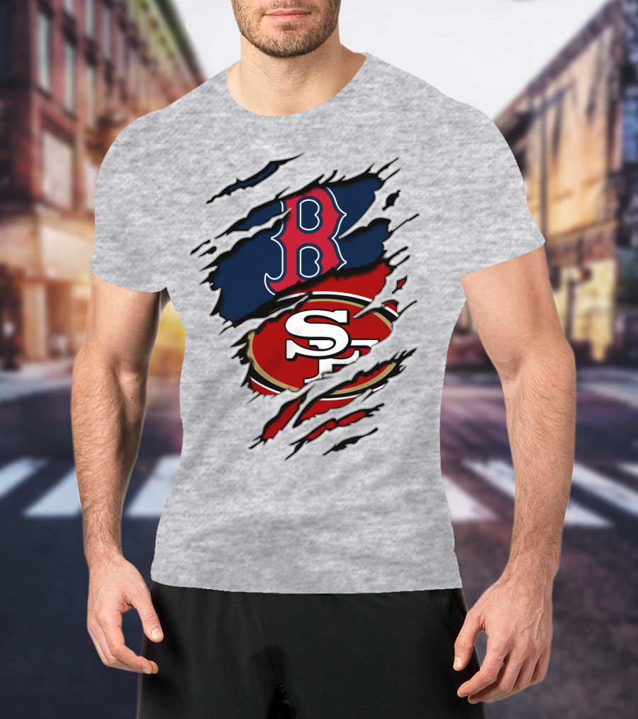 49ers Redsox Sf B Baseball Football Logo Tear T-Shirt