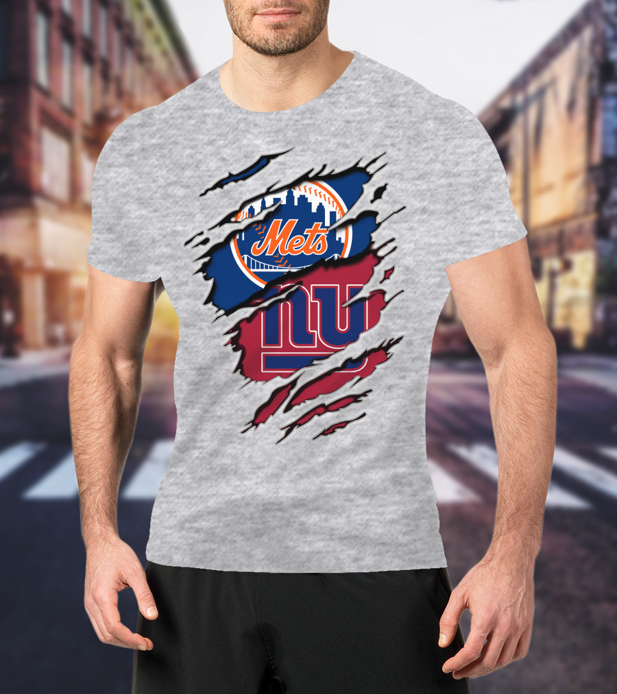 Mets Giants Baseball Football Crossover Ripped T-Shirt