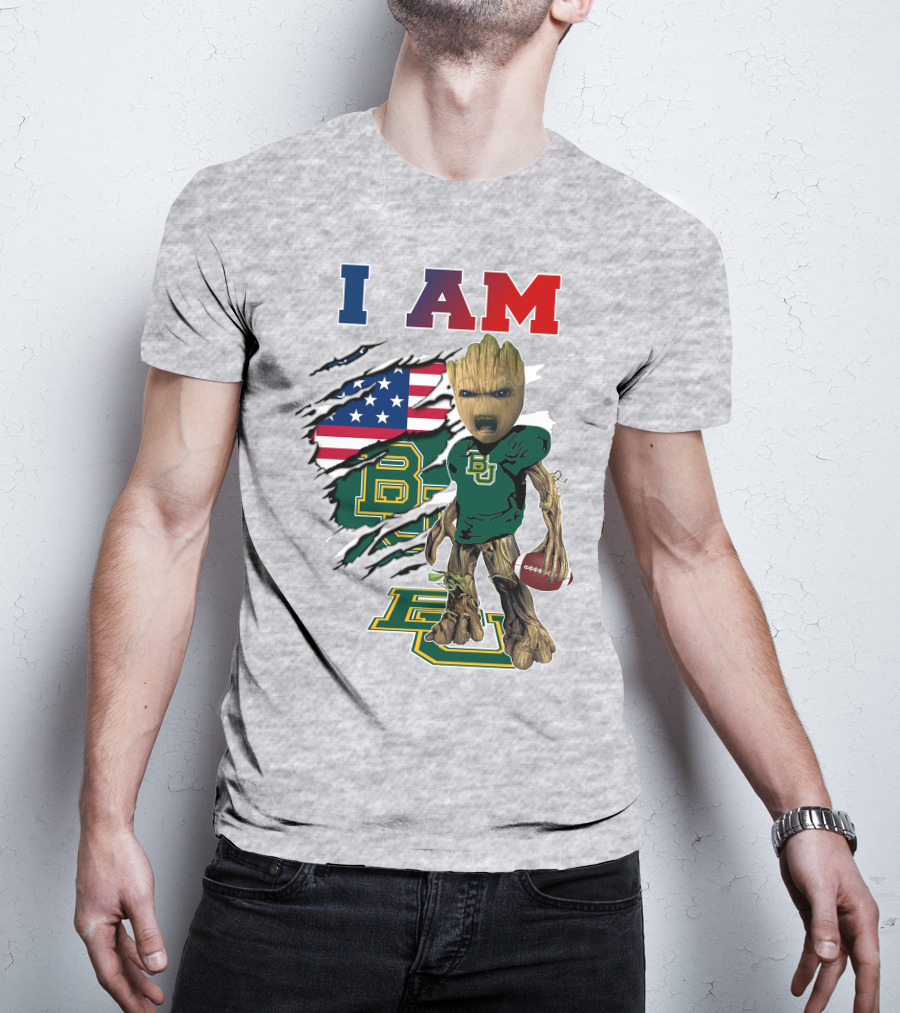 I AM Baylor Bears Groot Football American Flag T-Shirt