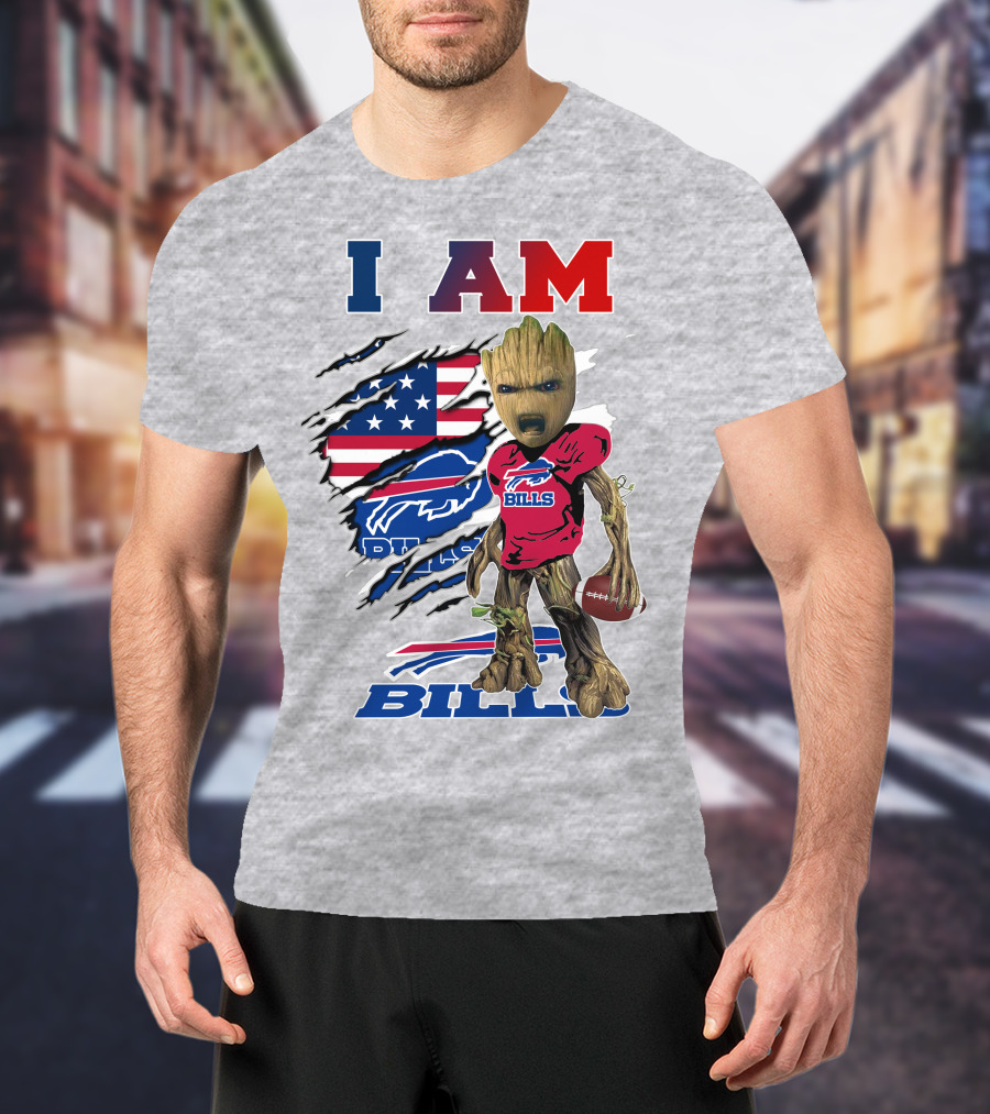 I AM Bills Football Tree Character With Buffal Logo And American Flag T-Shirt