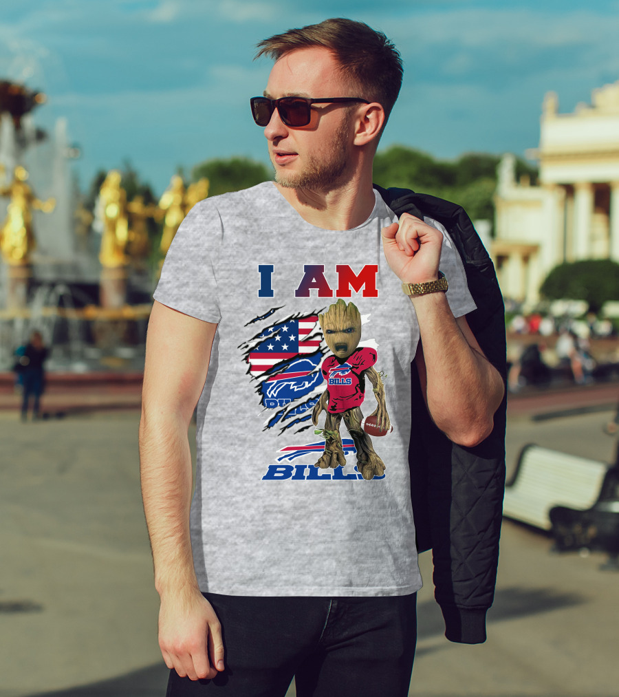 I AM Bills Football Tree Character With Buffal Logo And American Flag T-Shirt