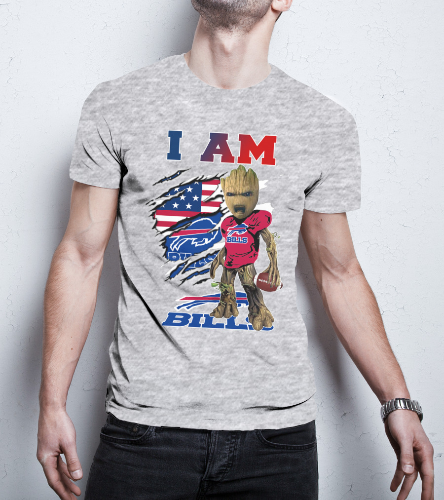 I AM Bills Football Tree Character With Buffal Logo And American Flag T-Shirt