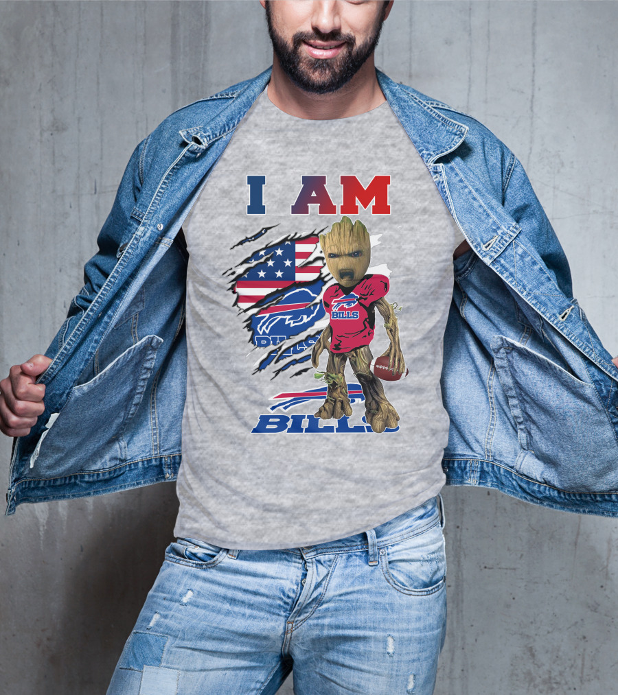 I AM Bills Football Tree Character With Buffal Logo And American Flag T-Shirt
