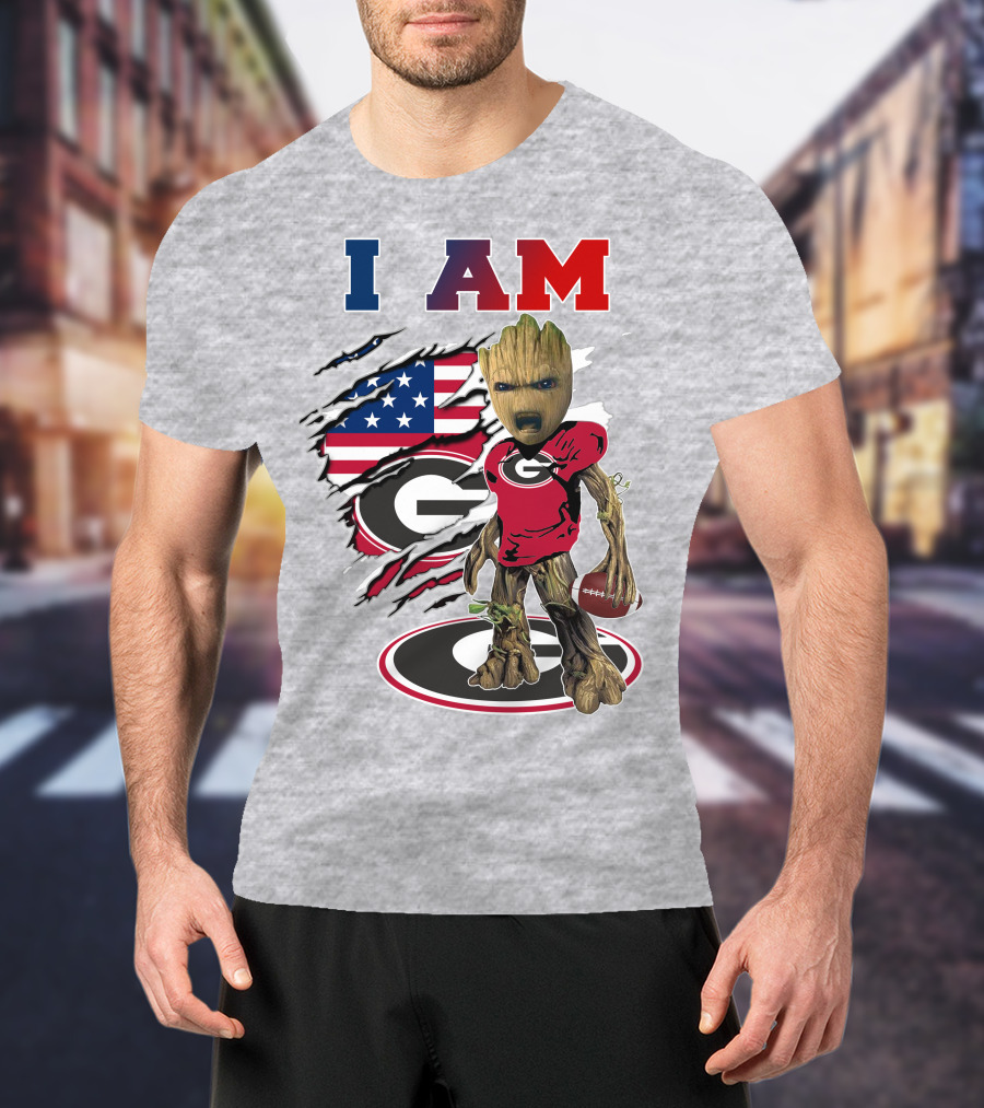 I Am Bulldogs Georgia Groot American Flag Football T-Shirt