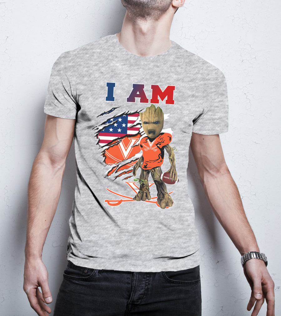 I Am Groot Virginia Cavaliers Football Usa Flag T-Shirt