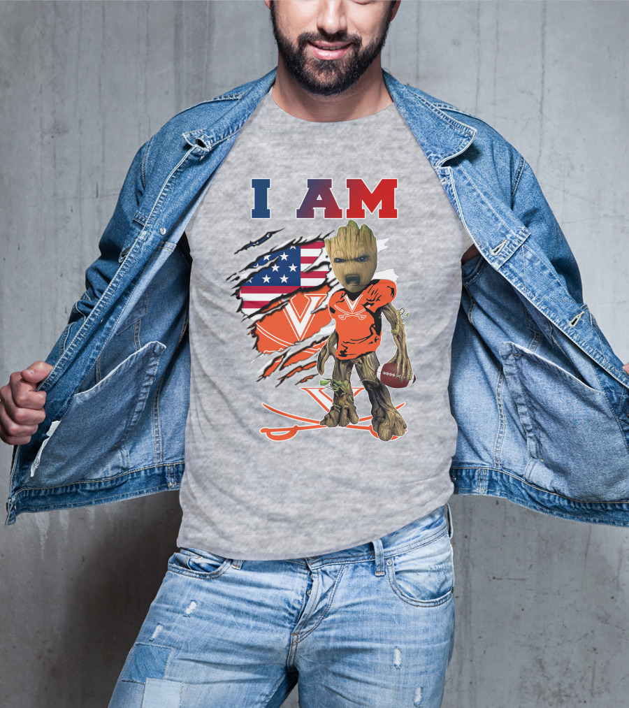 I Am Groot Virginia Cavaliers Football Usa Flag T-Shirt