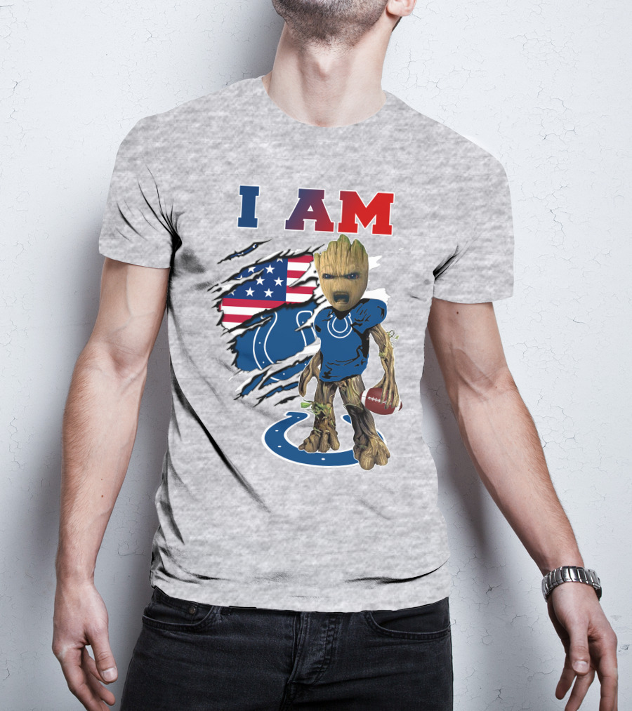 I Am Groot Colts NFL Football USA Flag T-Shirt