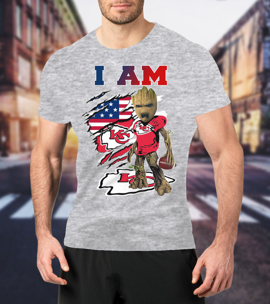 I Am Kc Chiefs Groot Football Usa Flag T-Shirt