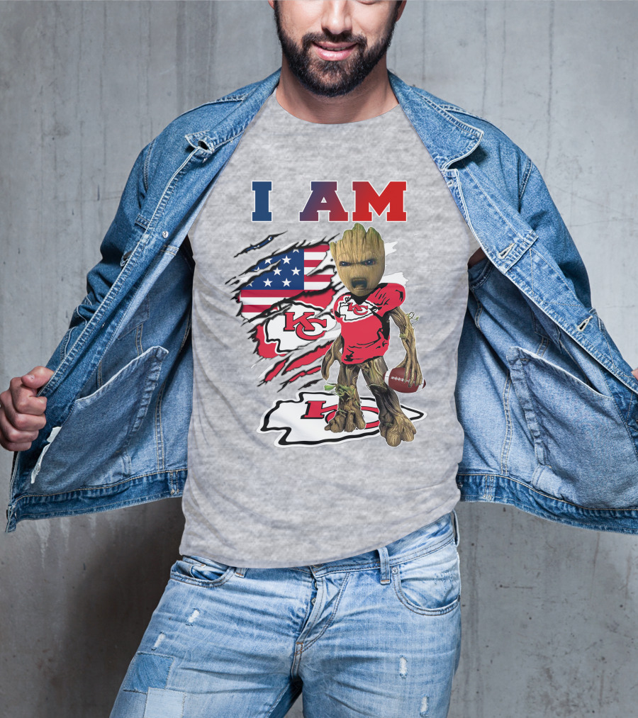I Am Groot Chiefs Kc Football American Flag T-Shirt