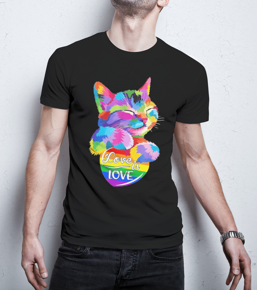 Cat Love Is Love Rainbow Pride Colorful Kitten Celebration T-Shirt