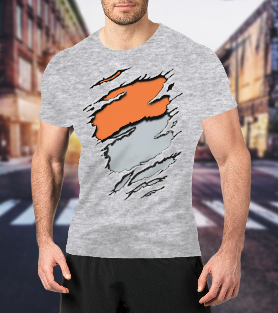 Raiders Giants 13 Orange Gray Ripped Texture T-Shirt