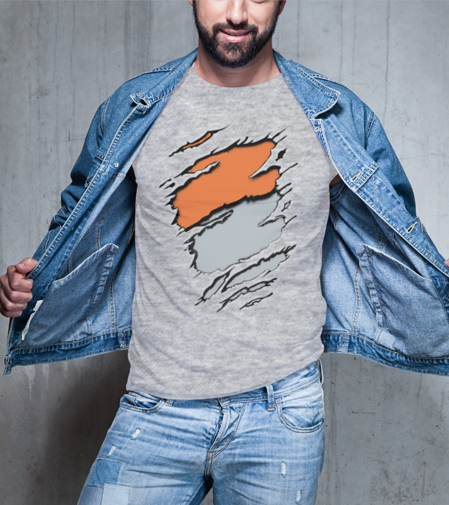 Raiders Giants 13 Orange Gray Ripped Texture T-Shirt