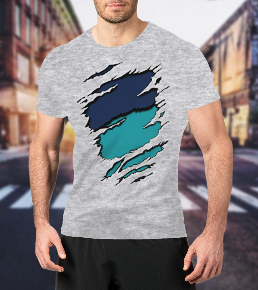 Yan-Dolphins19 Navy Teal Torn T-Shirt