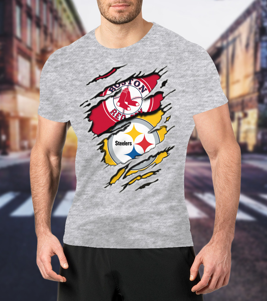 Boston Red Sox Pittsburgh Steelers Logo Mashup T-Shirt