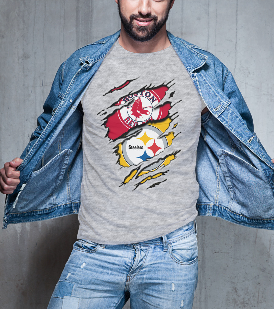 Boston Red Sox Pittsburgh Steelers Logo Mashup T-Shirt