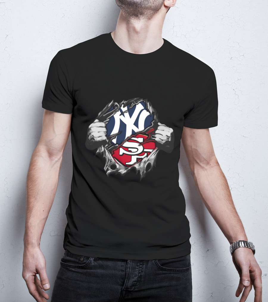 49ers Yankees Logo Fusion With Torn Effect T-Shirt
