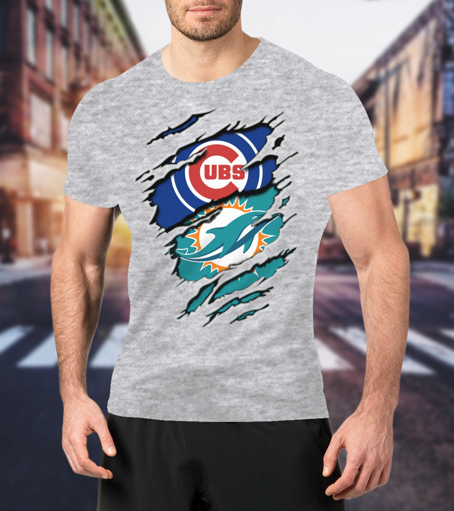 Cubs Dolphins Logo Mashup Nfl Mlb Sports Fans T-Shirt