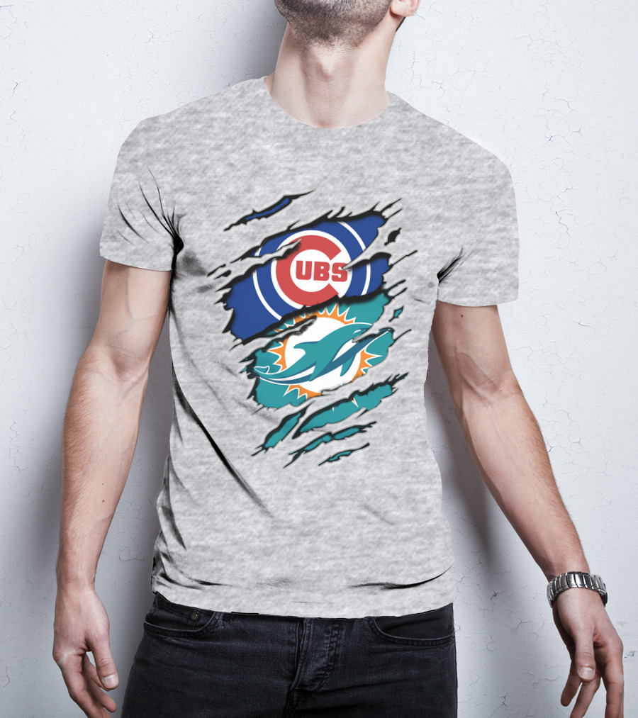 Cubs Dolphins Logo Mashup Nfl Mlb Sports Fans T-Shirt