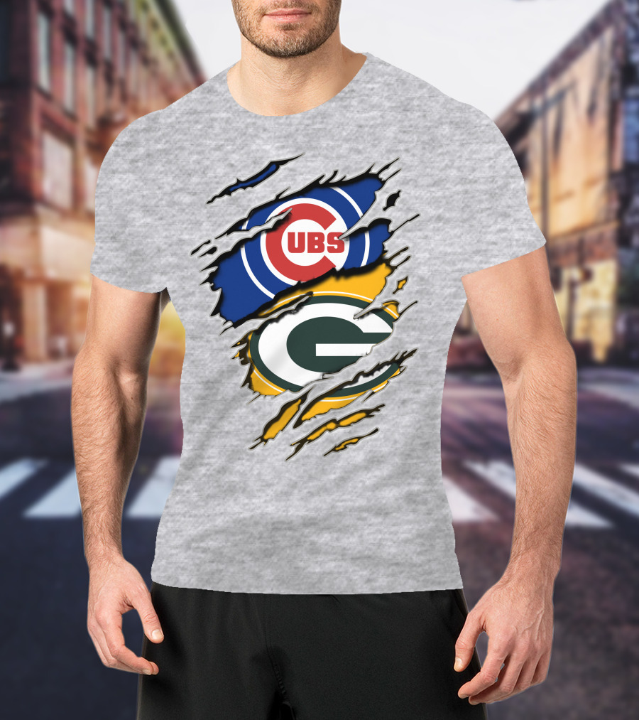 Packers Cubs Torn Logos Fusion T-Shirt