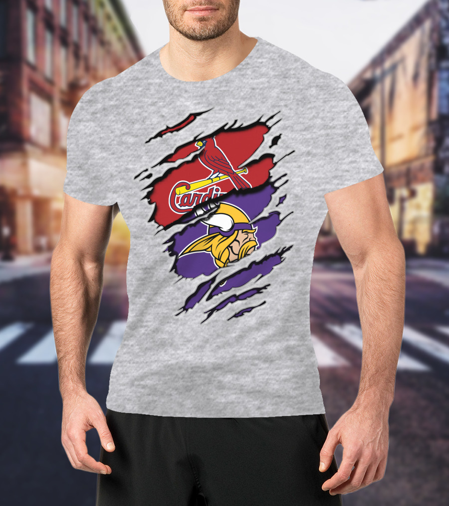 Minnesota Vikings And Arizona Cardinals Logo Crossover T-Shirt