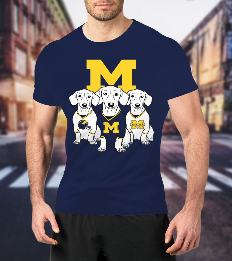 Michigan Wolverines Three Dachshund Dogs T-Shirt