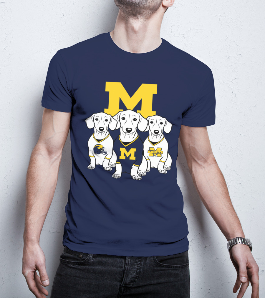 Michigan Wolverines Three Dachshund Dogs T-Shirt