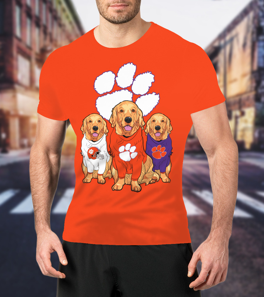 Clemson Tigers Golden Retrievers Trio T-Shirt