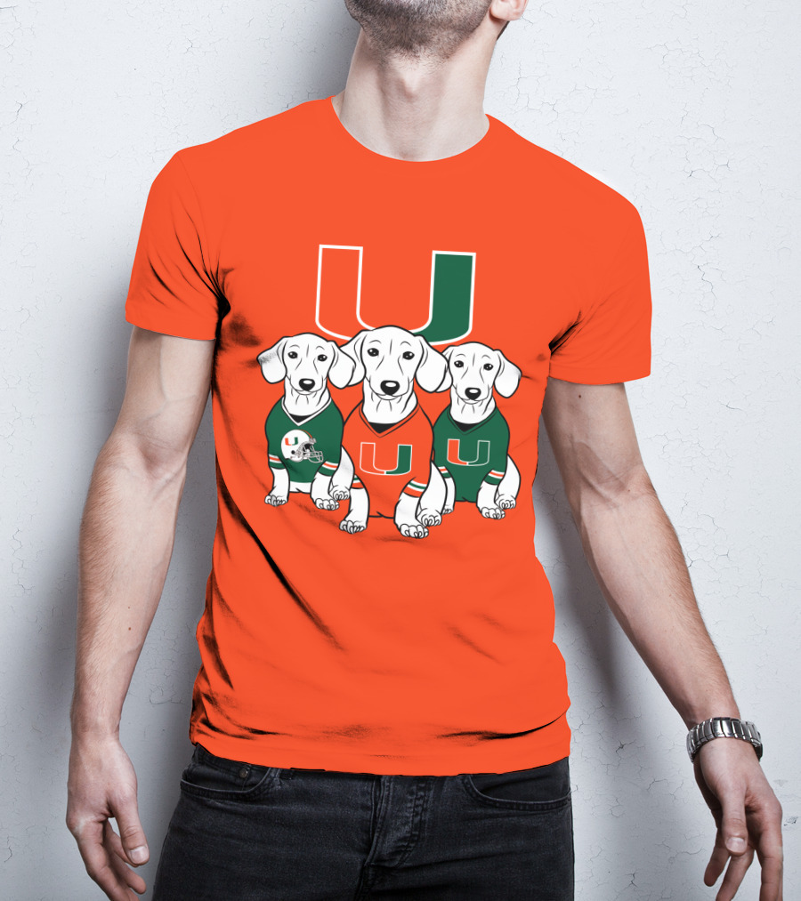 Miami Hurricanes U Logo With Dogs In Team Jerseys T-Shirt