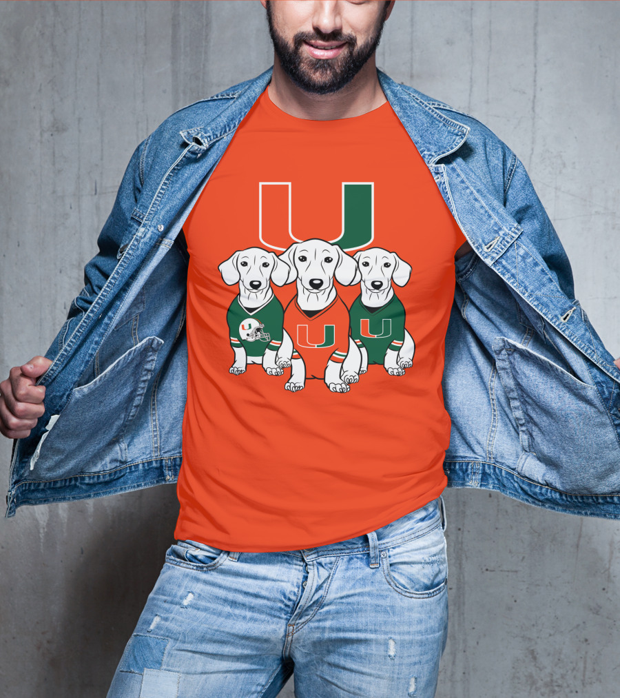 Miami Hurricanes U Logo With Dogs In Team Jerseys T-Shirt